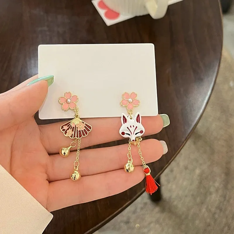 🌸 Adorable 925 Silver Pink Flower & Fox Tassel Dangle Earrings ✨ Perfect Gift for Girls! 🦊
