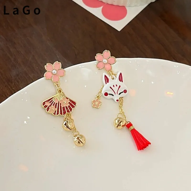 🌸 Adorable 925 Silver Pink Flower & Fox Tassel Dangle Earrings ✨ Perfect Gift for Girls! 🦊
