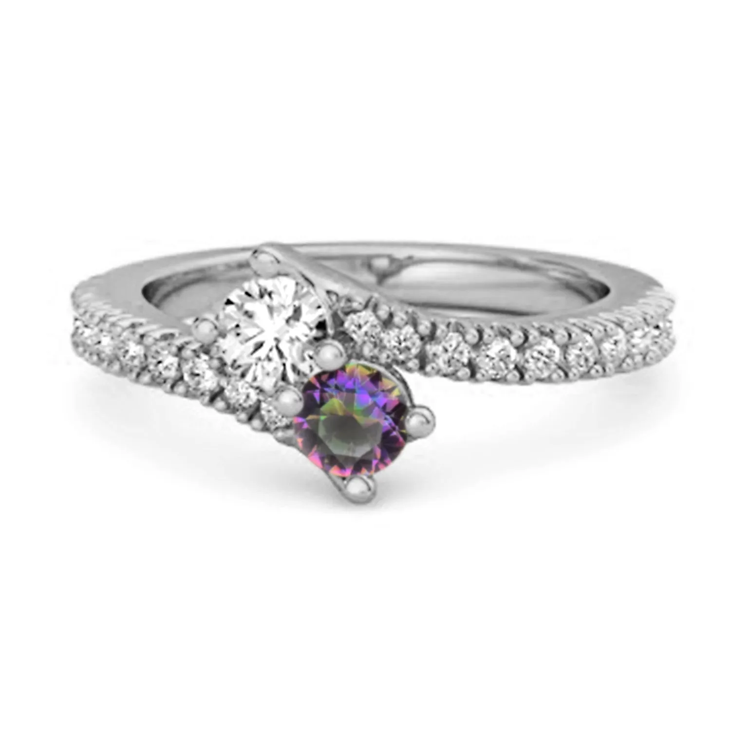 0.10 Ctw Mystic Topaz 925 Sterling Silver Split Shank Anniversary Ring