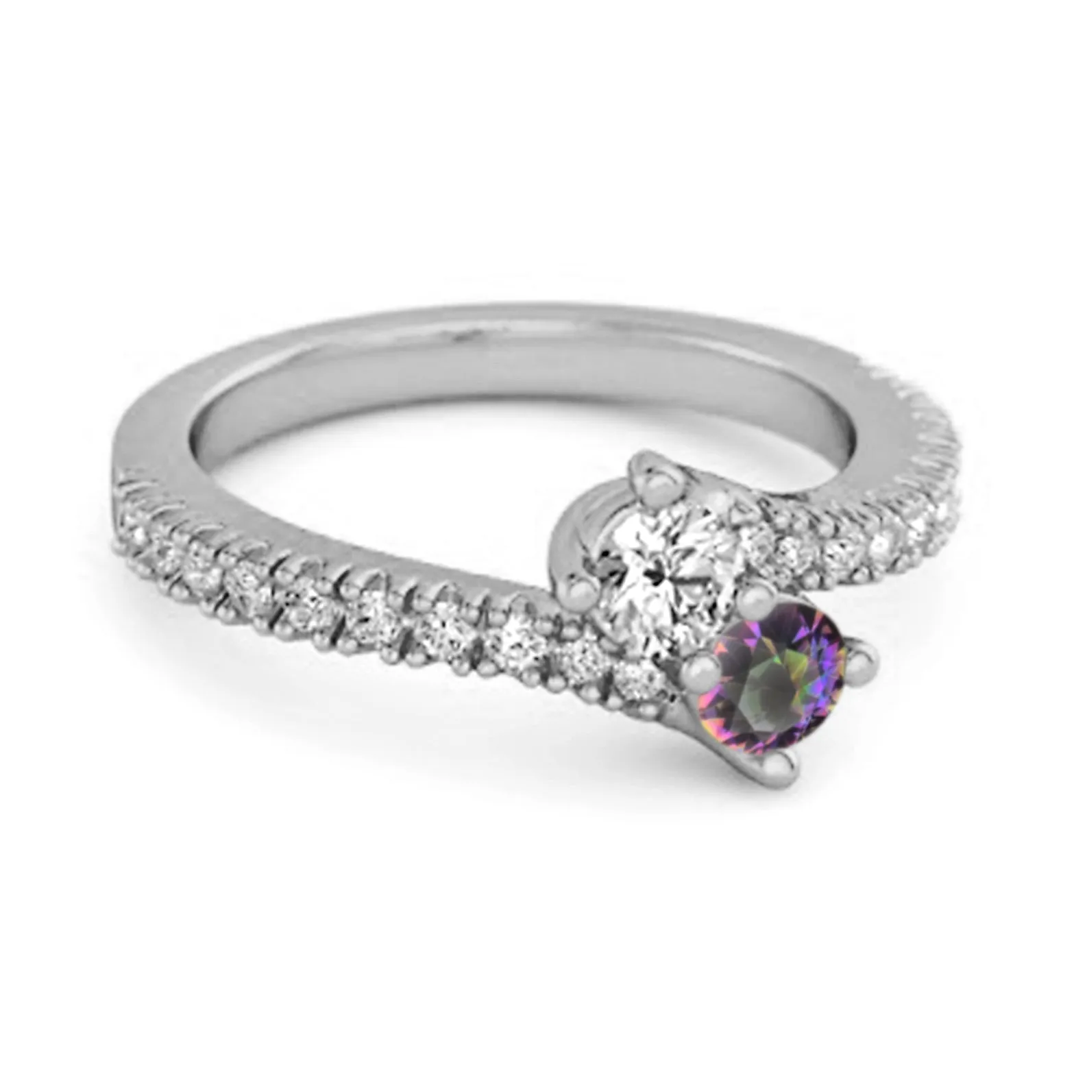 0.10 Ctw Mystic Topaz 925 Sterling Silver Split Shank Anniversary Ring