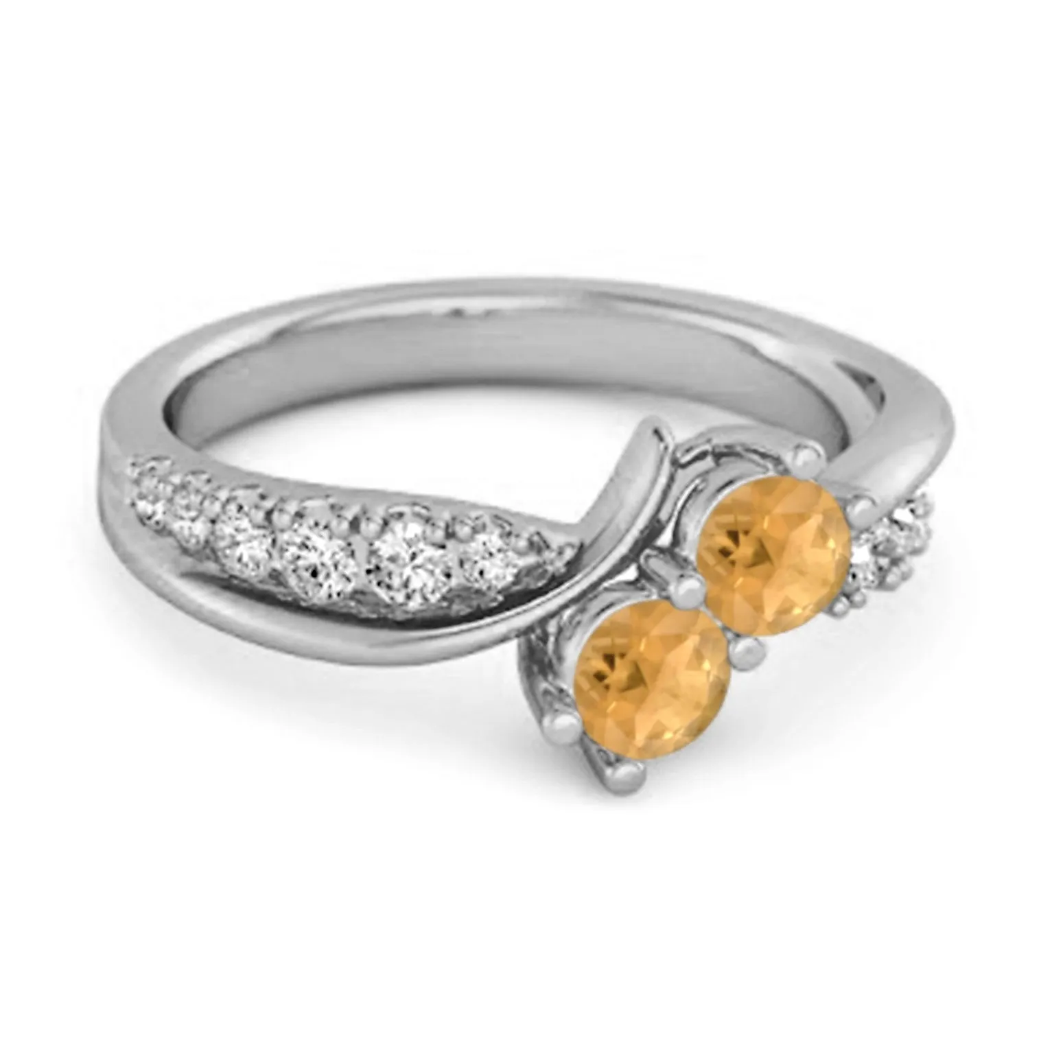 0.2 Ct Round Citrine Two Stone Swirl 925 Silver Anniversary Ring