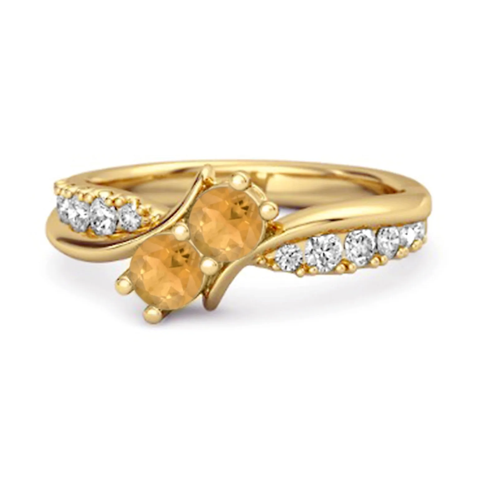 0.2 Ct Round Citrine Two Stone Swirl 925 Silver Anniversary Ring