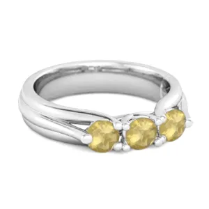 0.30 Ct Lemon Quartz Three-Stone Harmony 925 Silver Promise Ring