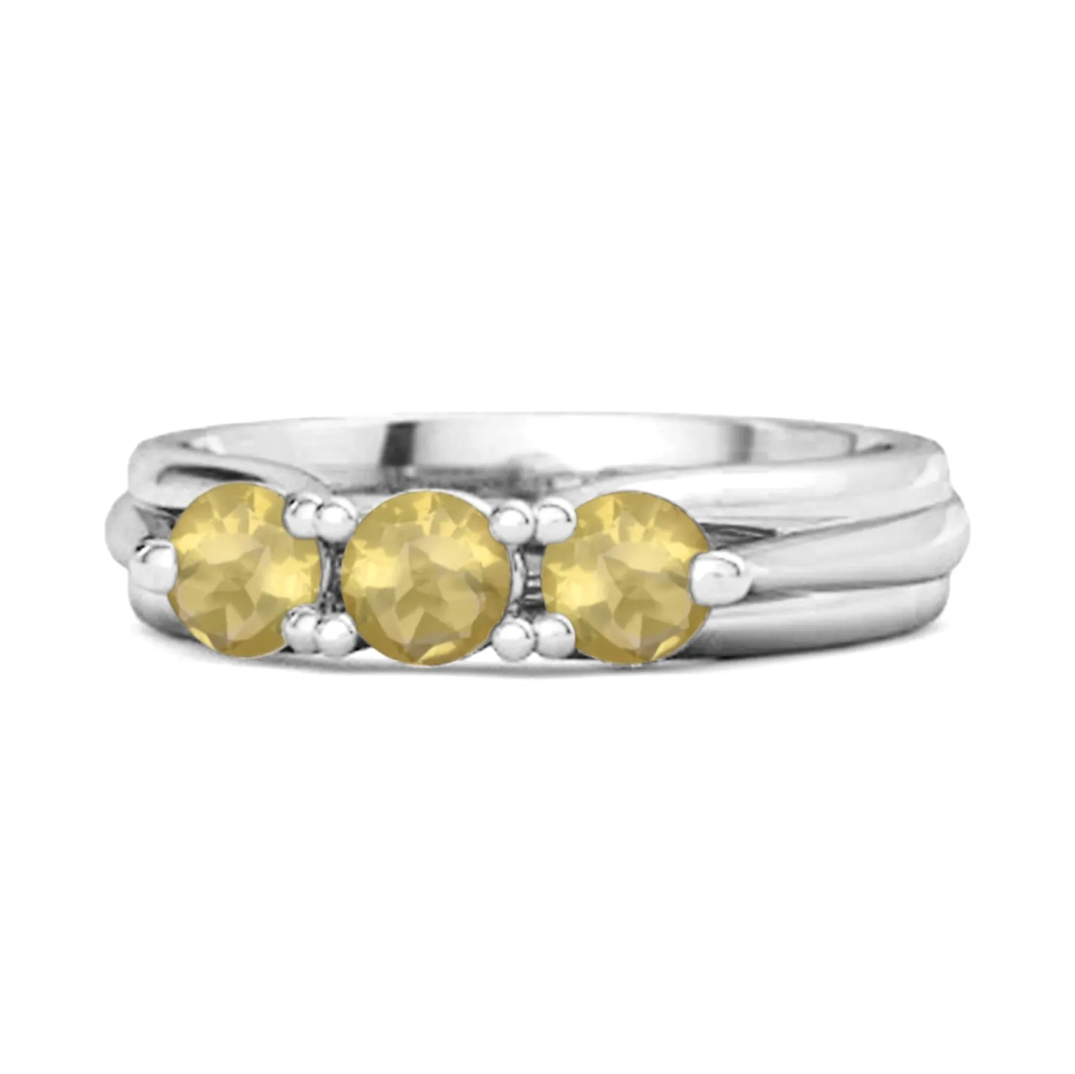 0.30 Ct Lemon Quartz Three-Stone Harmony 925 Silver Promise Ring