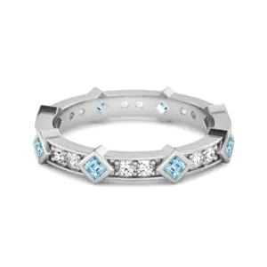 0.80 Ct Blue Topaz Princess Round 925 Sterling Silver Art Deo Ring