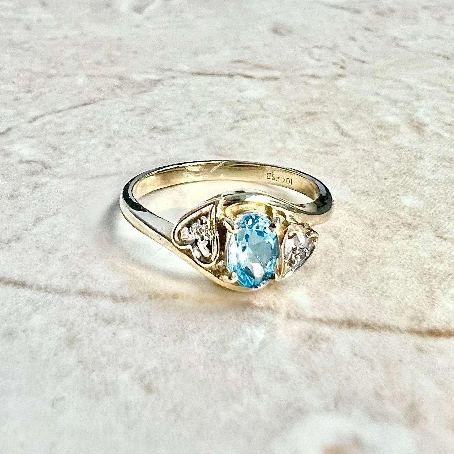 10 Karat Yellow Gold Swiss Blue Topaz Ring