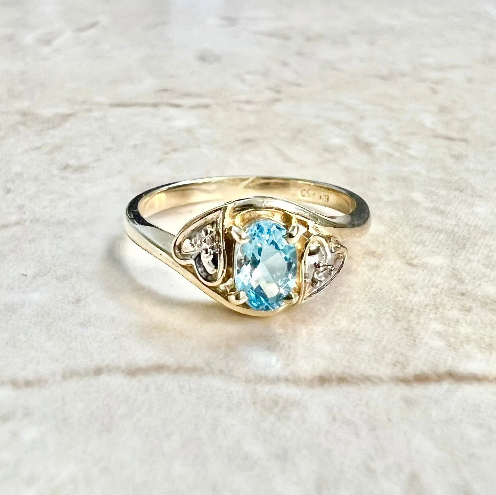 10 Karat Yellow Gold Swiss Blue Topaz Ring
