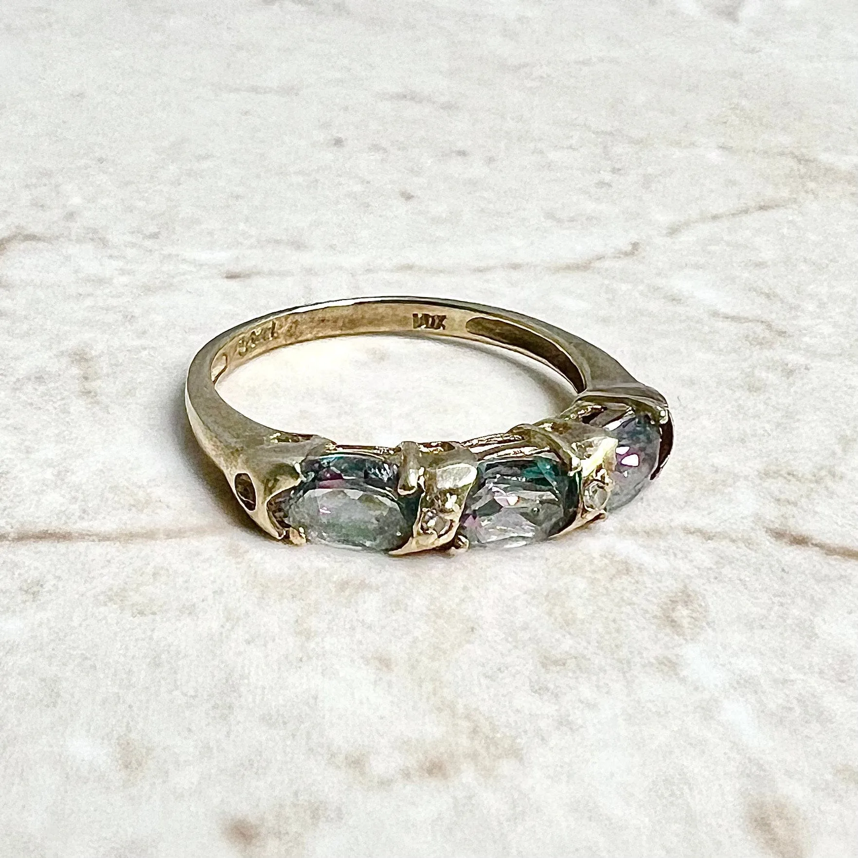 10 Karat Yellow Gold Three-Stone Mystic Topaz Band Ring