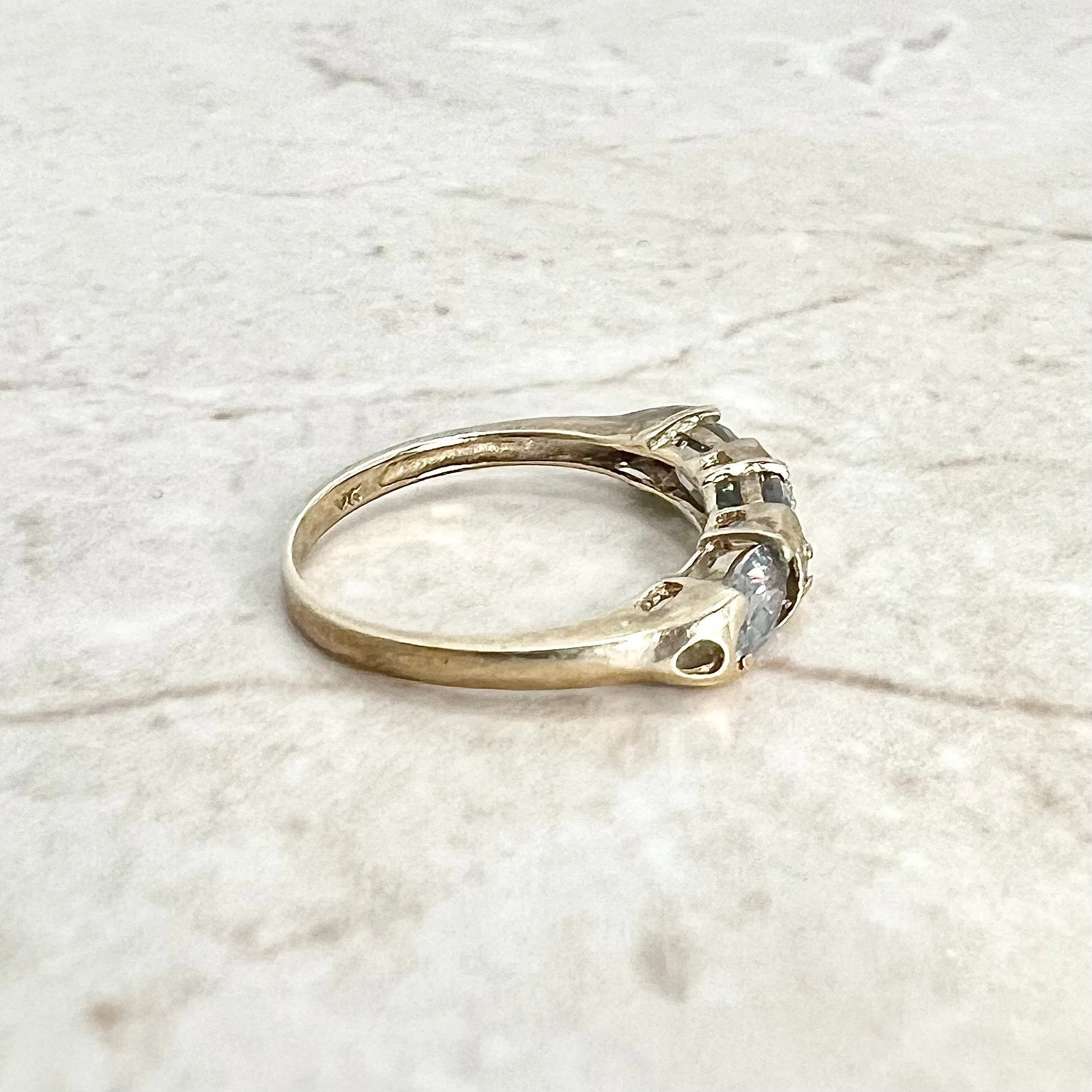 10 Karat Yellow Gold Three-Stone Mystic Topaz Band Ring