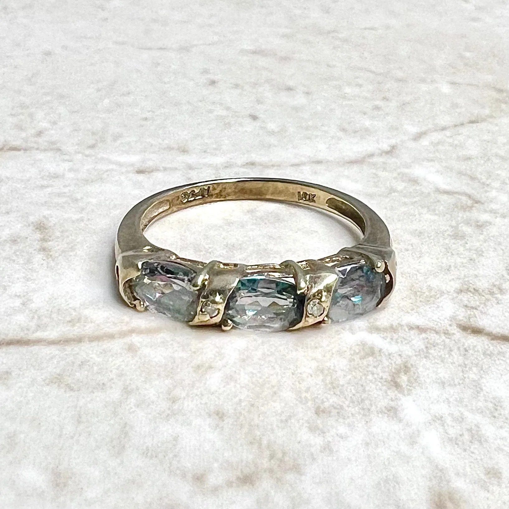 10 Karat Yellow Gold Three-Stone Mystic Topaz Band Ring