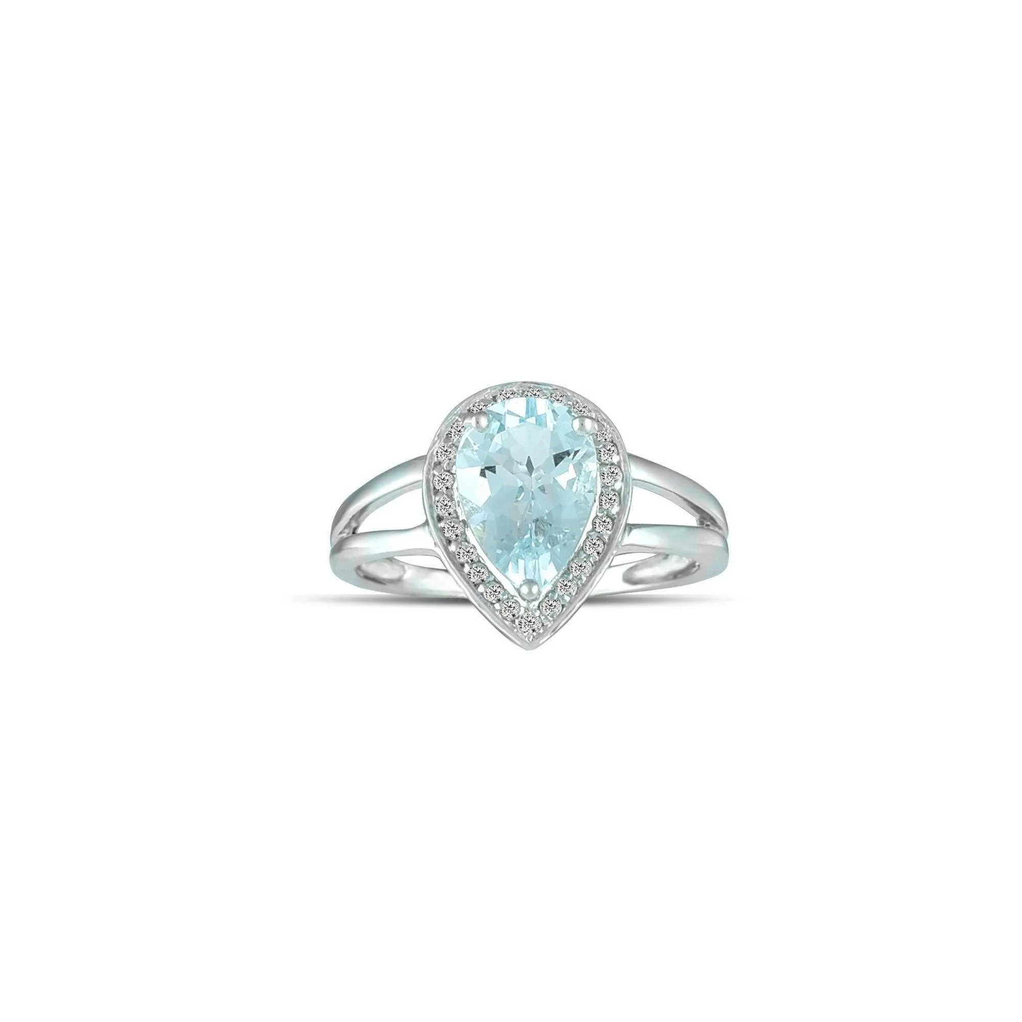 10K White Gold Aquamarine and Diamond Accent Fashion Ring