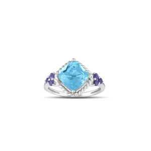 10K White Gold Blue Topaz and Amethyst Fashion Ring