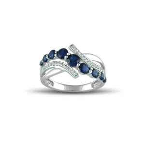 10K White Gold Created Sapphire and Diamond Accent Fashion Ring