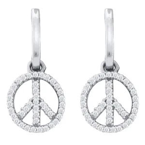 10k White Gold Diamond Peace-sign Dangle Earrings 1/4 Cttw