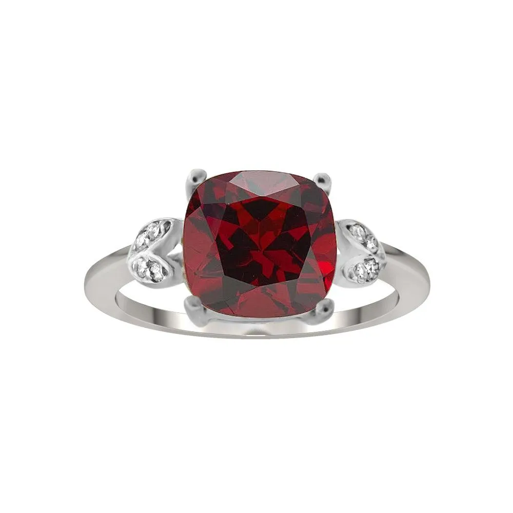 10k White Gold Garnet and Diamond Ring
