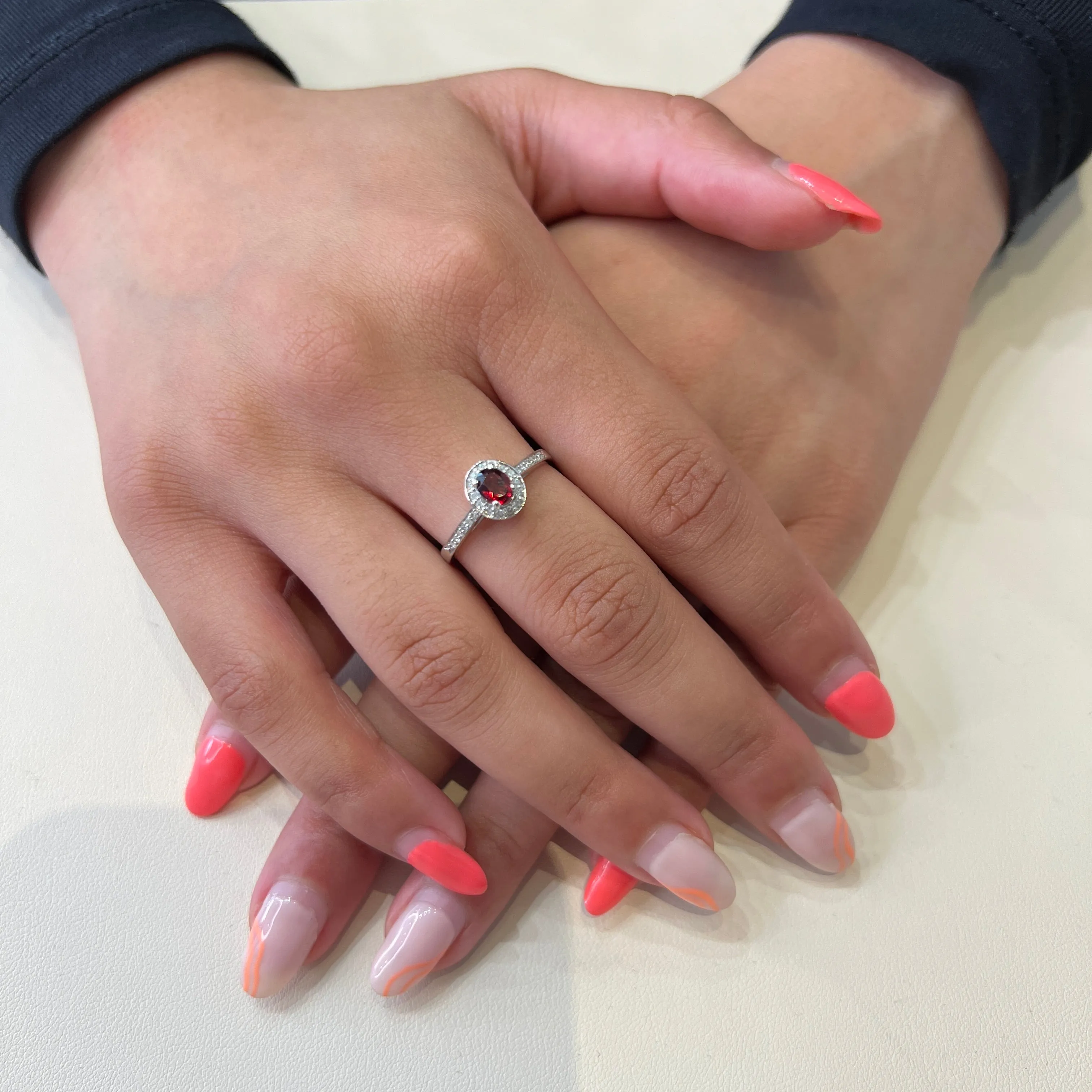 10K White Gold (June) Birthstone Pink Tourmaline and Diamond Halo Ring