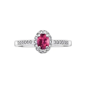 10K White Gold (June) Birthstone Pink Tourmaline and Diamond Halo Ring