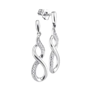 10K White Gold Round Diamond Infinity Dangle Earrings 1/20 Cttw