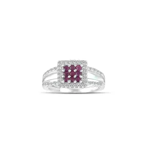 10K White Gold Ruby and Diamond Accent Fashion Ring