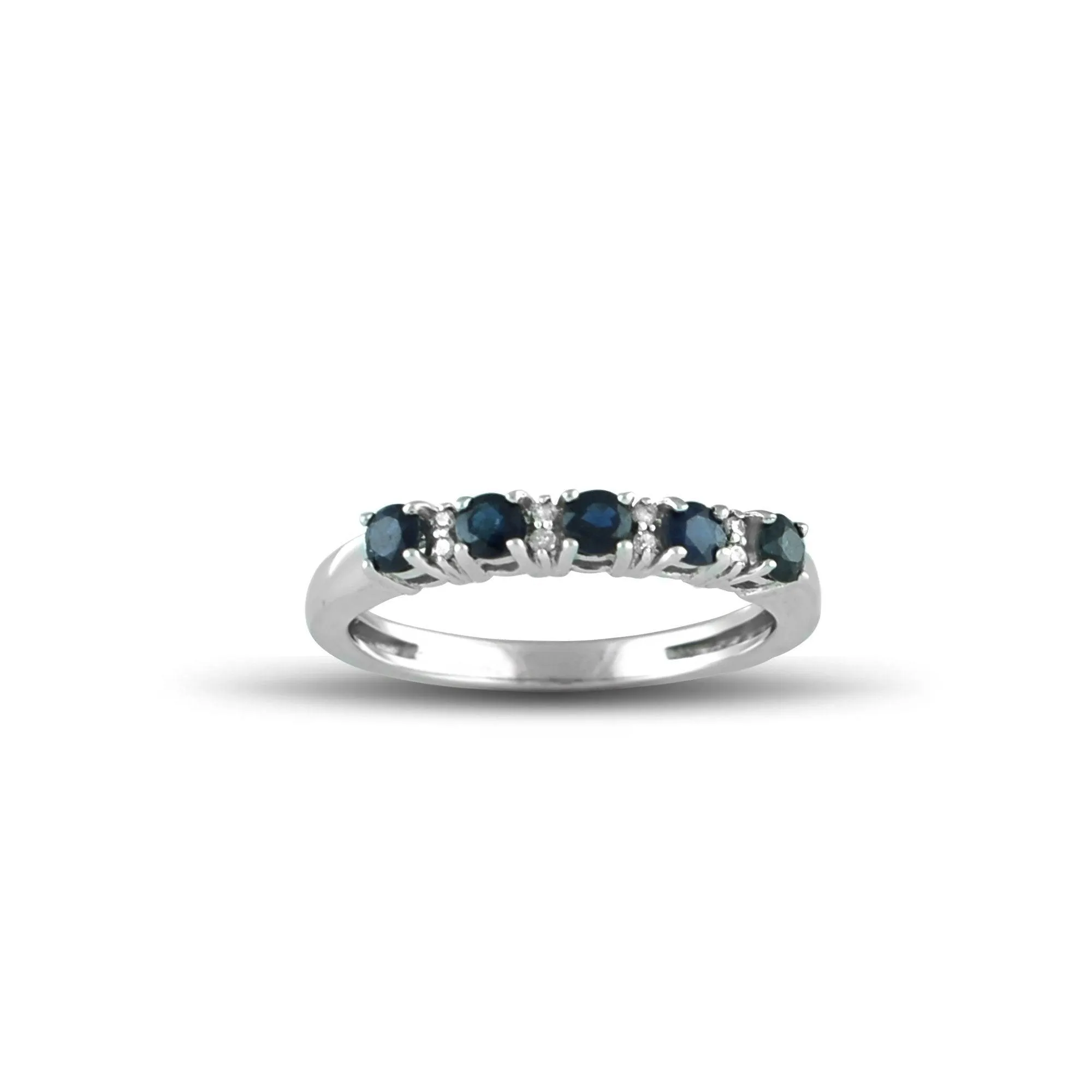 10K White Gold Sapphire and Diamond Accent Band Ring