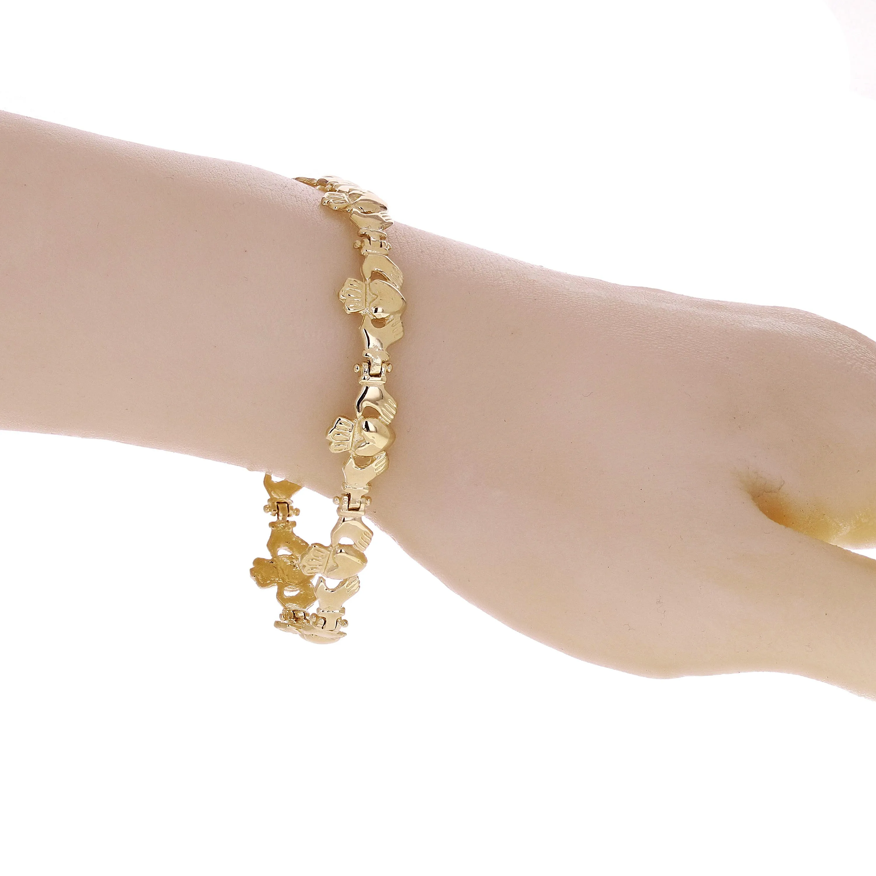 10k Yellow Gold Love Friendship Irish Claddagh Bracelet 10.4mm Various Lengths
