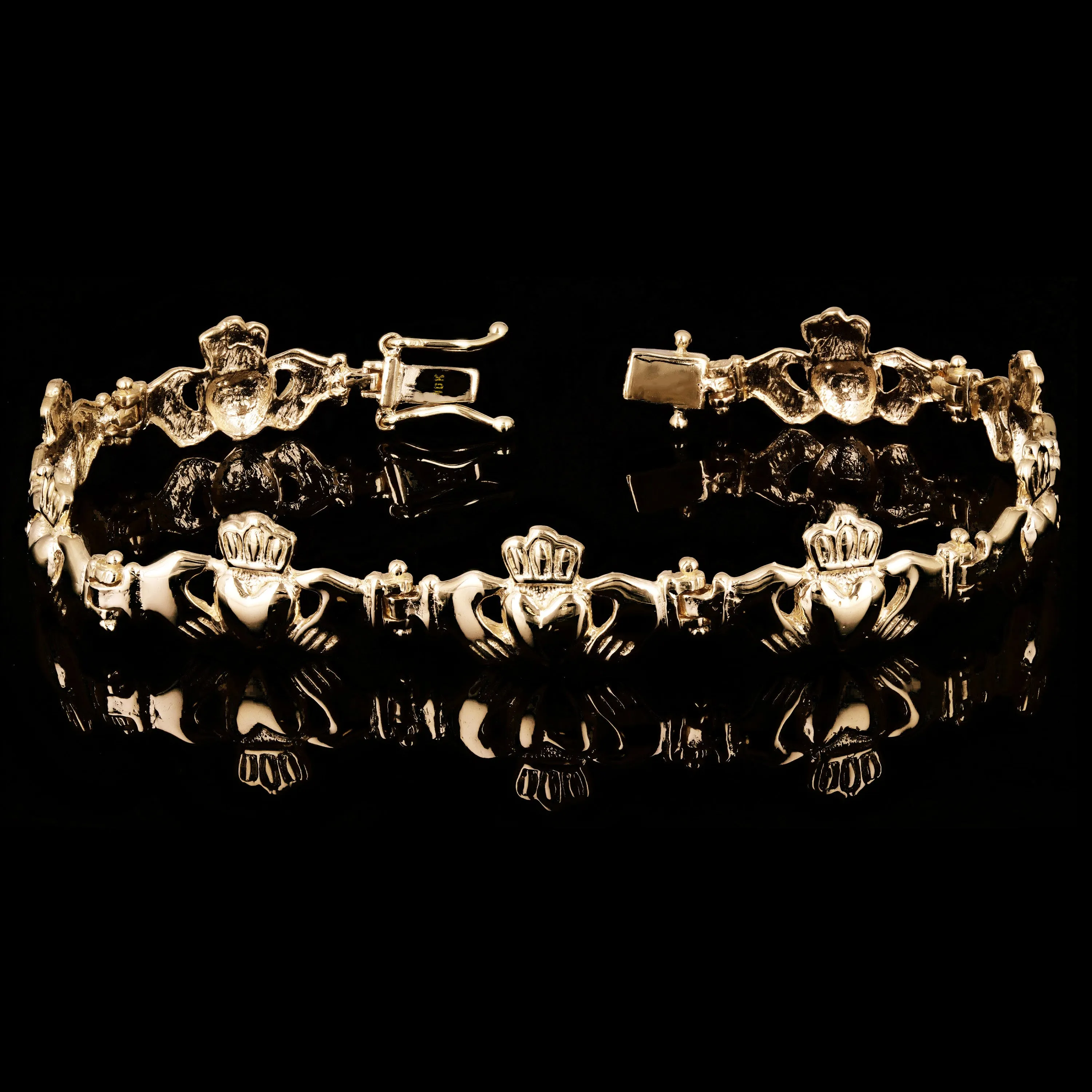 10k Yellow Gold Love Friendship Irish Claddagh Bracelet 10.4mm Various Lengths