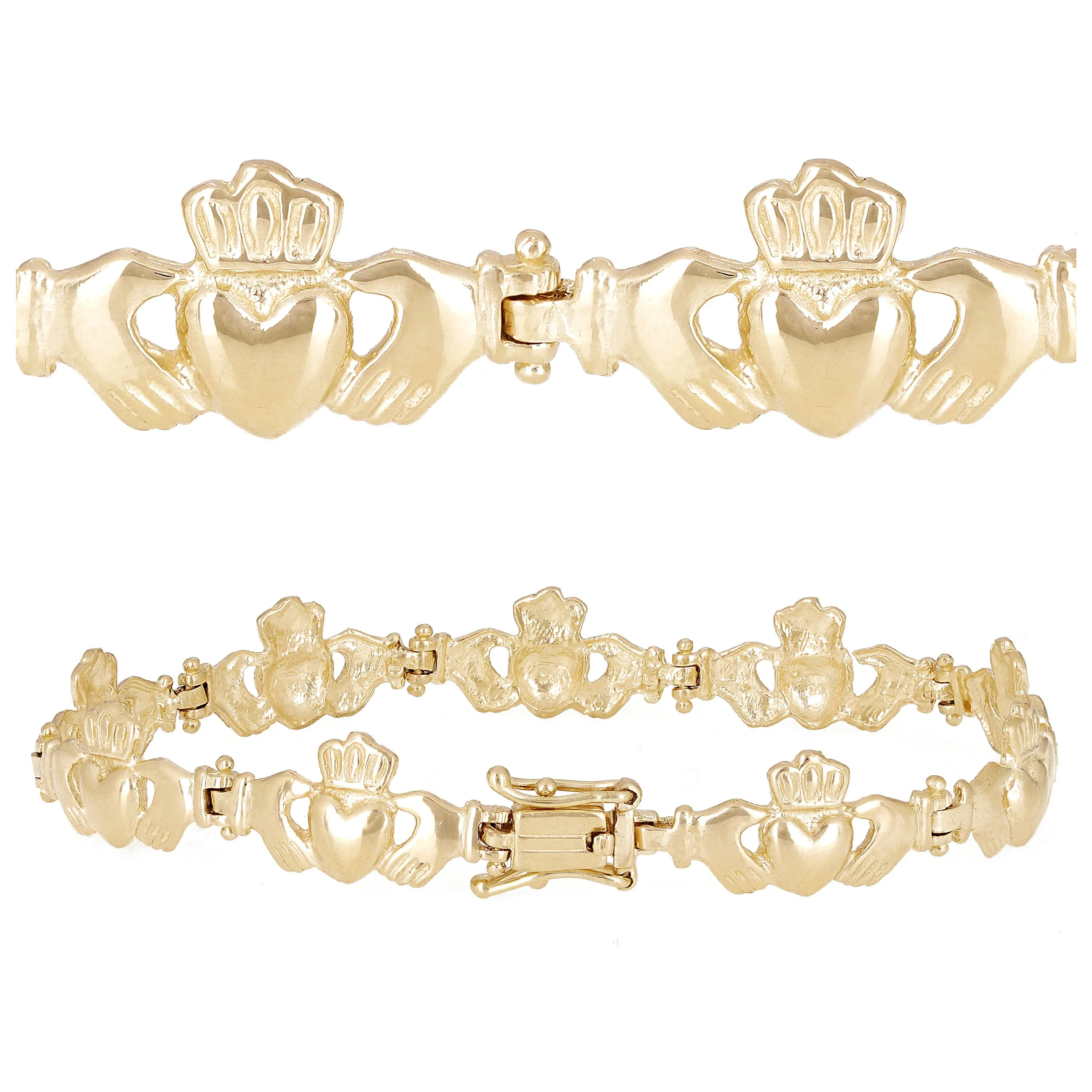 10k Yellow Gold Love Friendship Irish Claddagh Bracelet 10.4mm Various Lengths