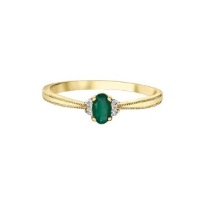 10K Yellow Gold (May) Birthstone Emerald and Diamond Ring