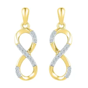 10k Yellow Gold Round Diamond Infinity Dangle Screwback Earrings 1/10 Cttw