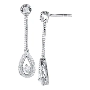 10kt White Gold Womens Round Diamond Teardrop Screwback Dangle Earrings 1/4 Cttw