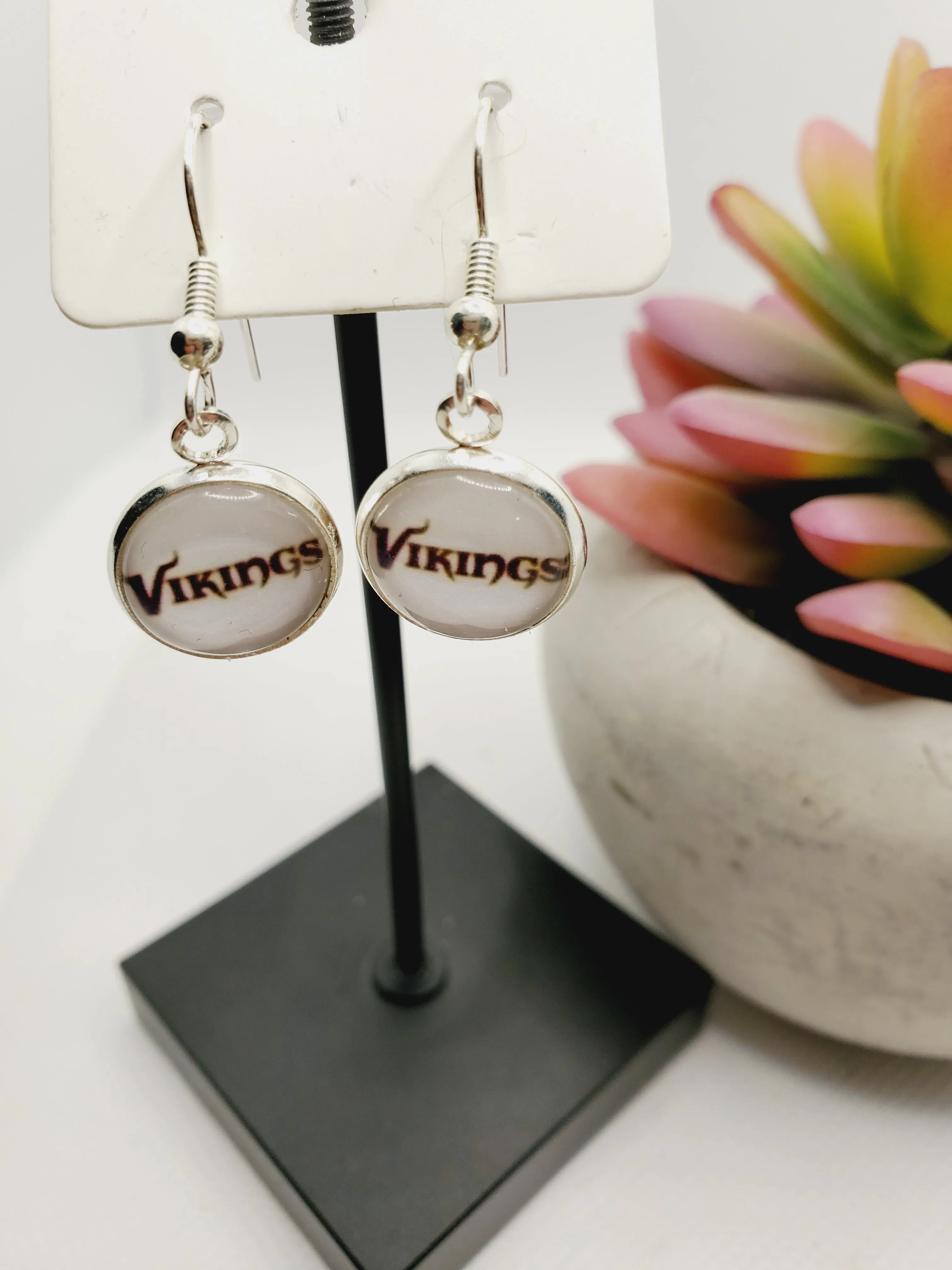 1136 White Vikings Stud Dangle Earrings