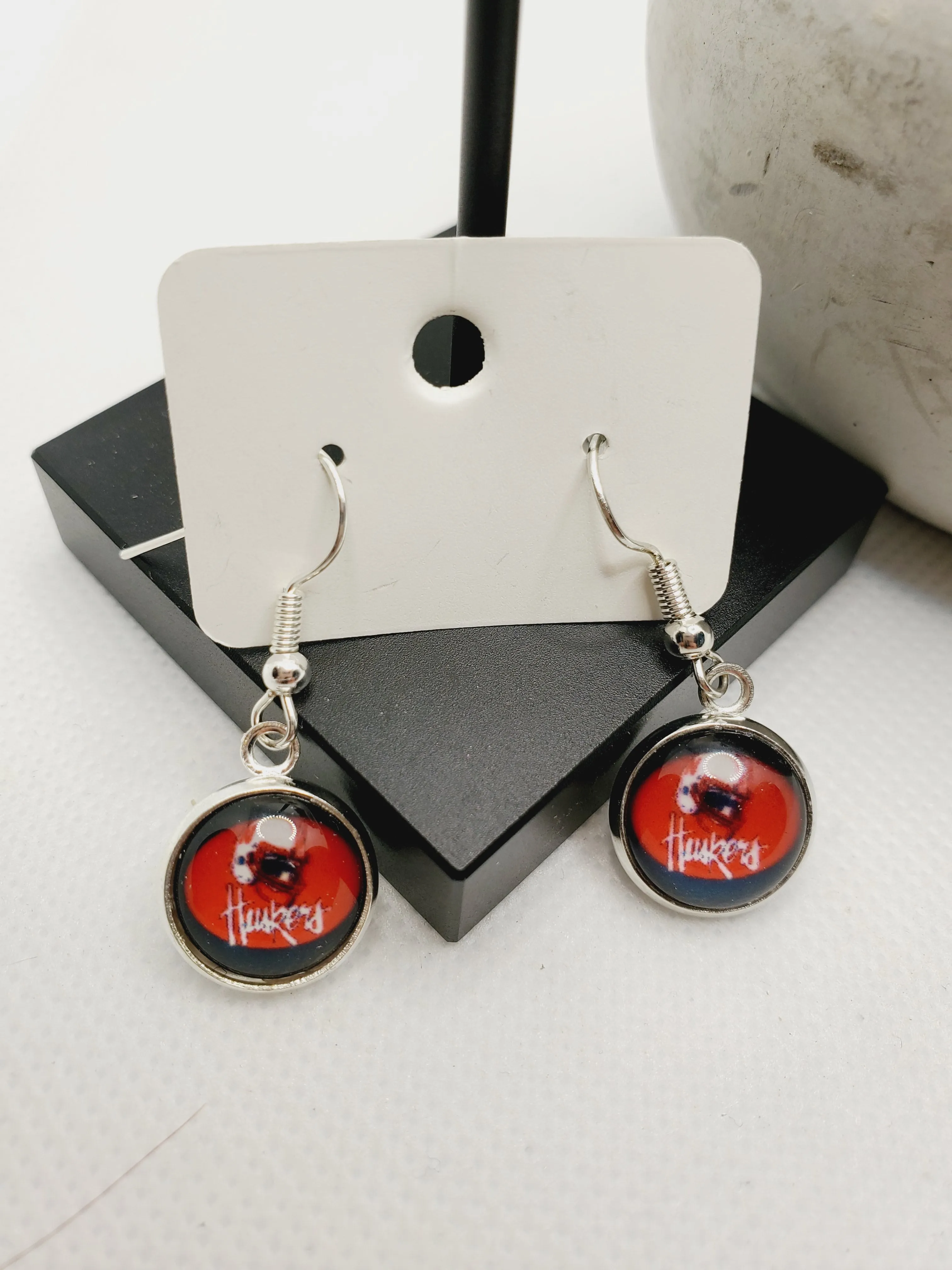 1137 Red Huskers Stud Dangle Earrings