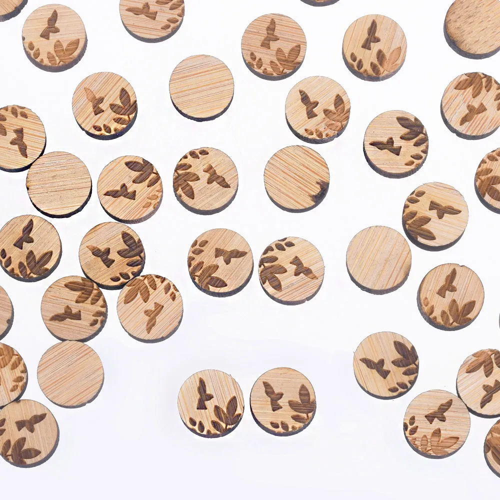 12*12mm Round Birds Leaf Wood Charm Laser Cut Wooden Earrings Wood Cabochons Ear Stud Laser Cut Supplies 6pcs 10261167