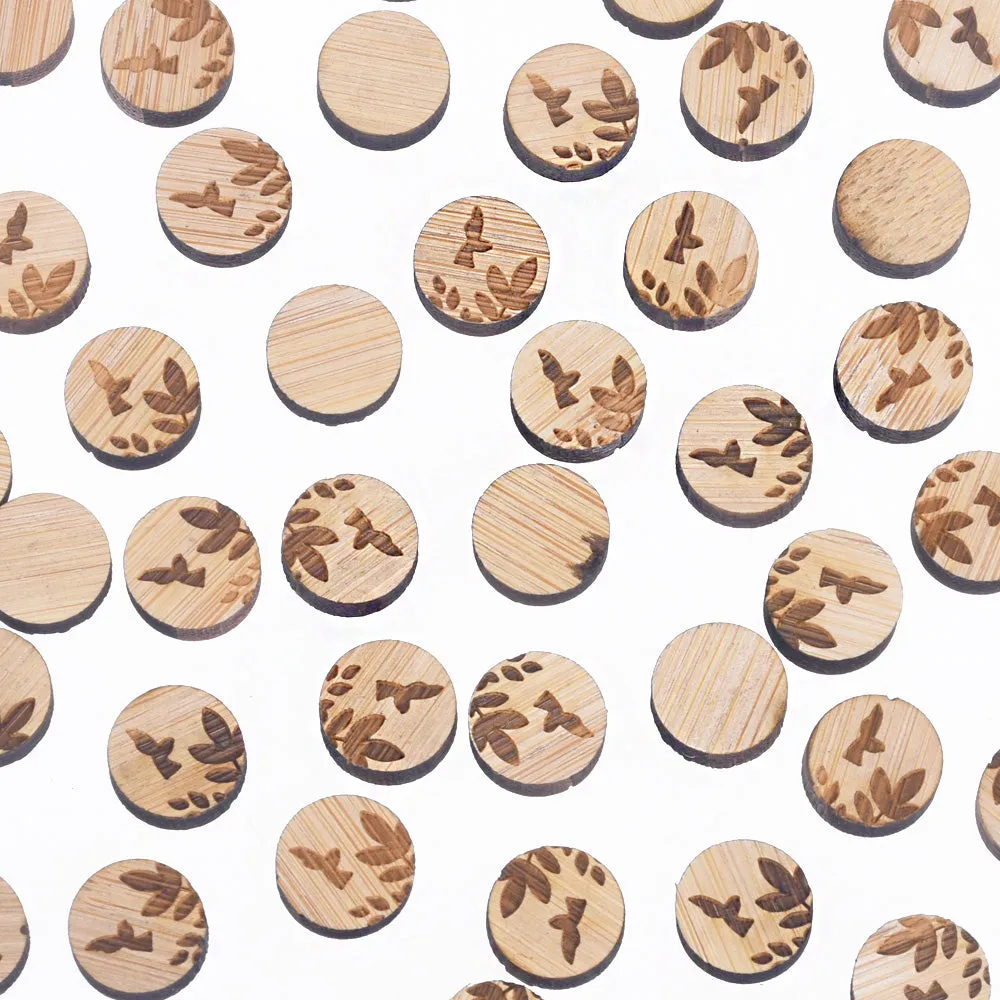12*12mm Round Birds Leaf Wood Charm Laser Cut Wooden Earrings Wood Cabochons Ear Stud Laser Cut Supplies 6pcs 10261167