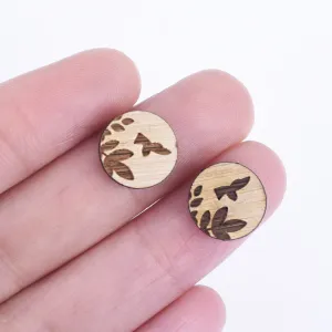 12*12mm Round Birds Leaf Wood Charm Laser Cut Wooden Earrings Wood Cabochons Ear Stud Laser Cut Supplies 6pcs 10261167