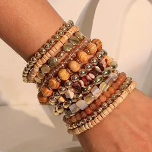 12pcs Boho Beach Bracelets Set, Resin Wooden Beaded Bracelets Set