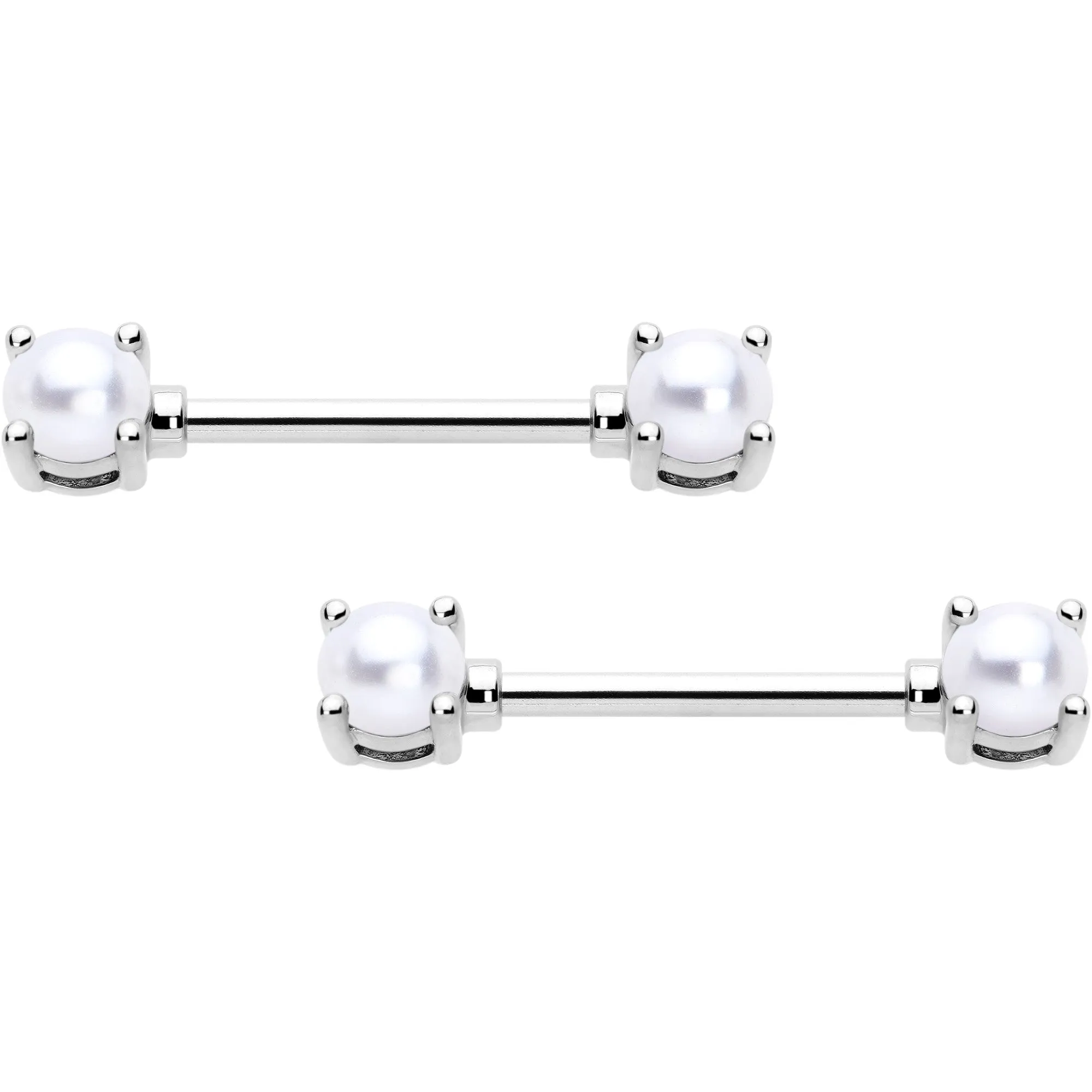 14 Gauge 9/16 White Faux Pearl June Birthstone Nipple Ring Set
