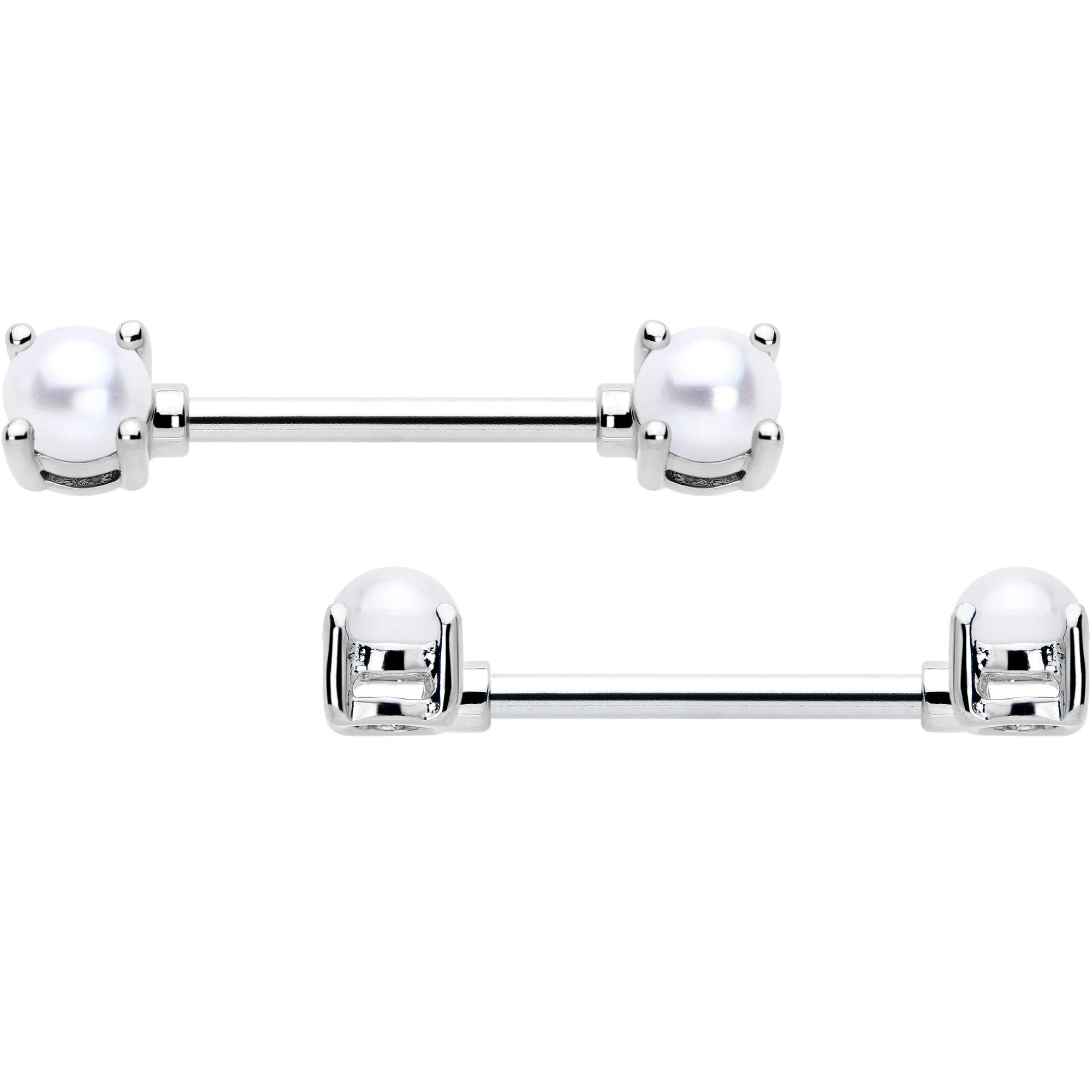 14 Gauge 9/16 White Faux Pearl June Birthstone Nipple Ring Set