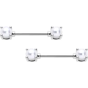 14 Gauge 9/16 White Faux Pearl June Birthstone Nipple Ring Set
