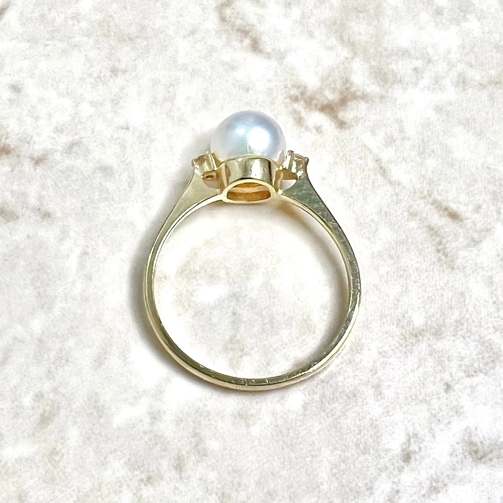 14 Karat Pearl & Diamond Three-Stone Ring