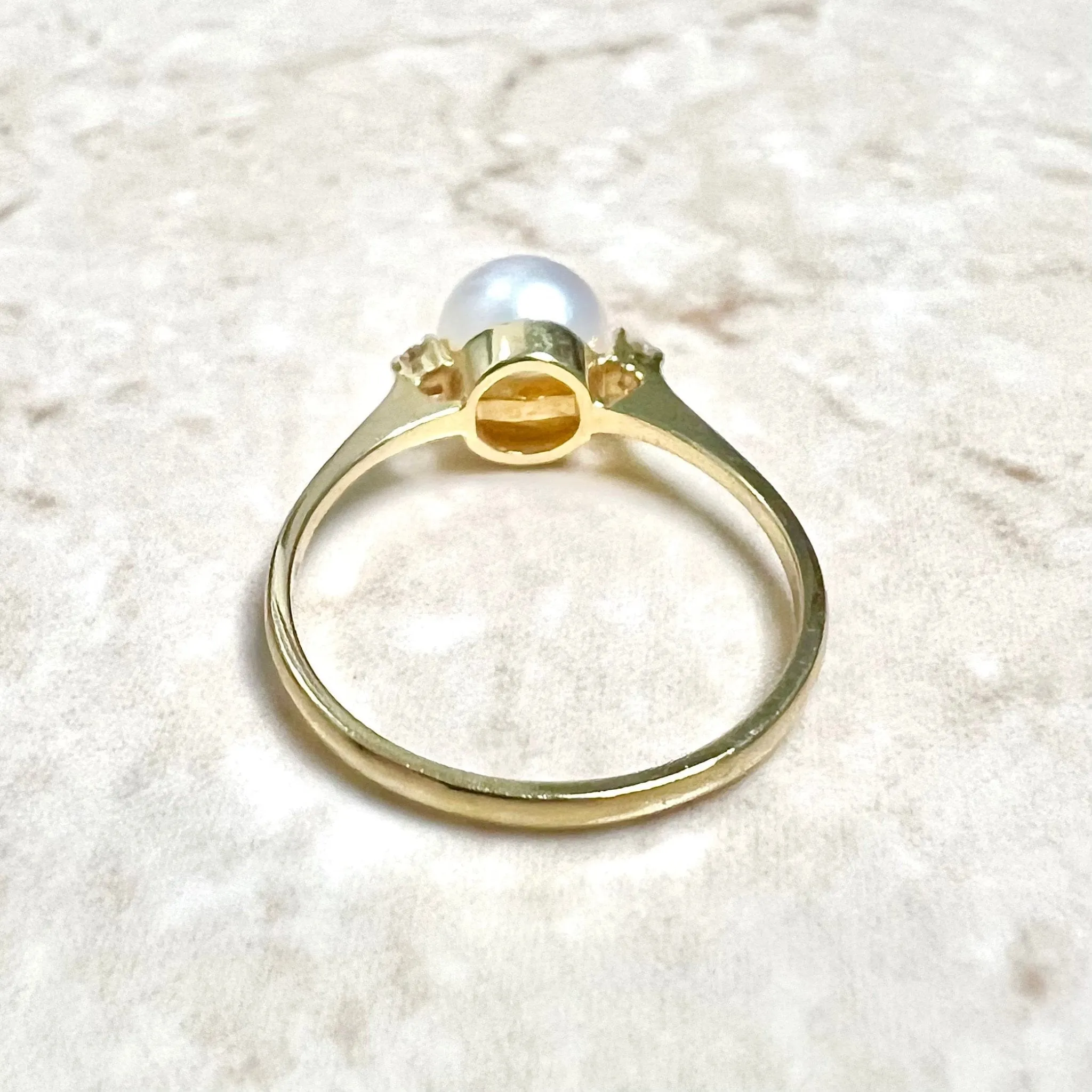 14 Karat Pearl & Diamond Three-Stone Ring