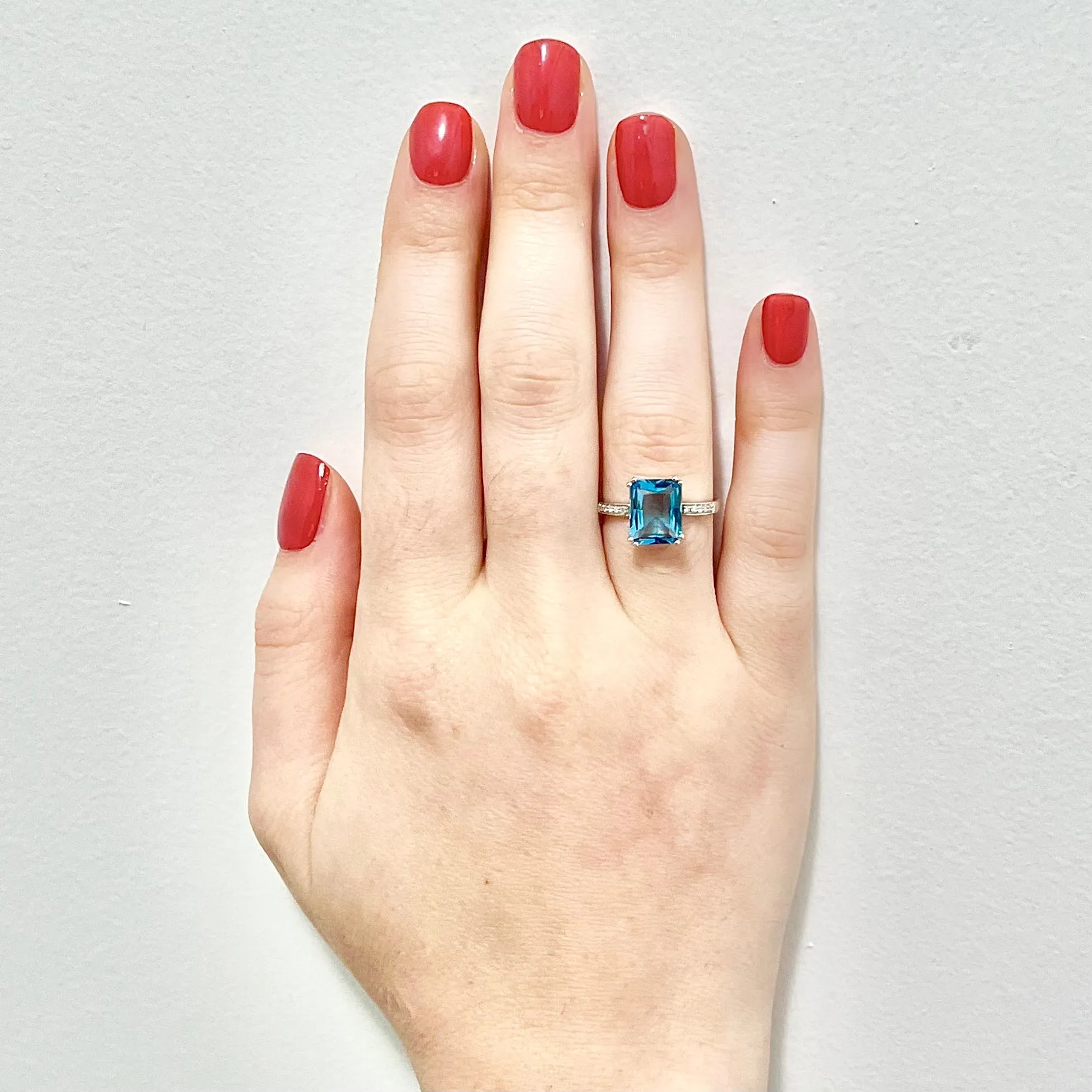 14 Karat White Gold Radiant Cut Swiss Blue Topaz & Diamond Ring And Pendant Necklace Set