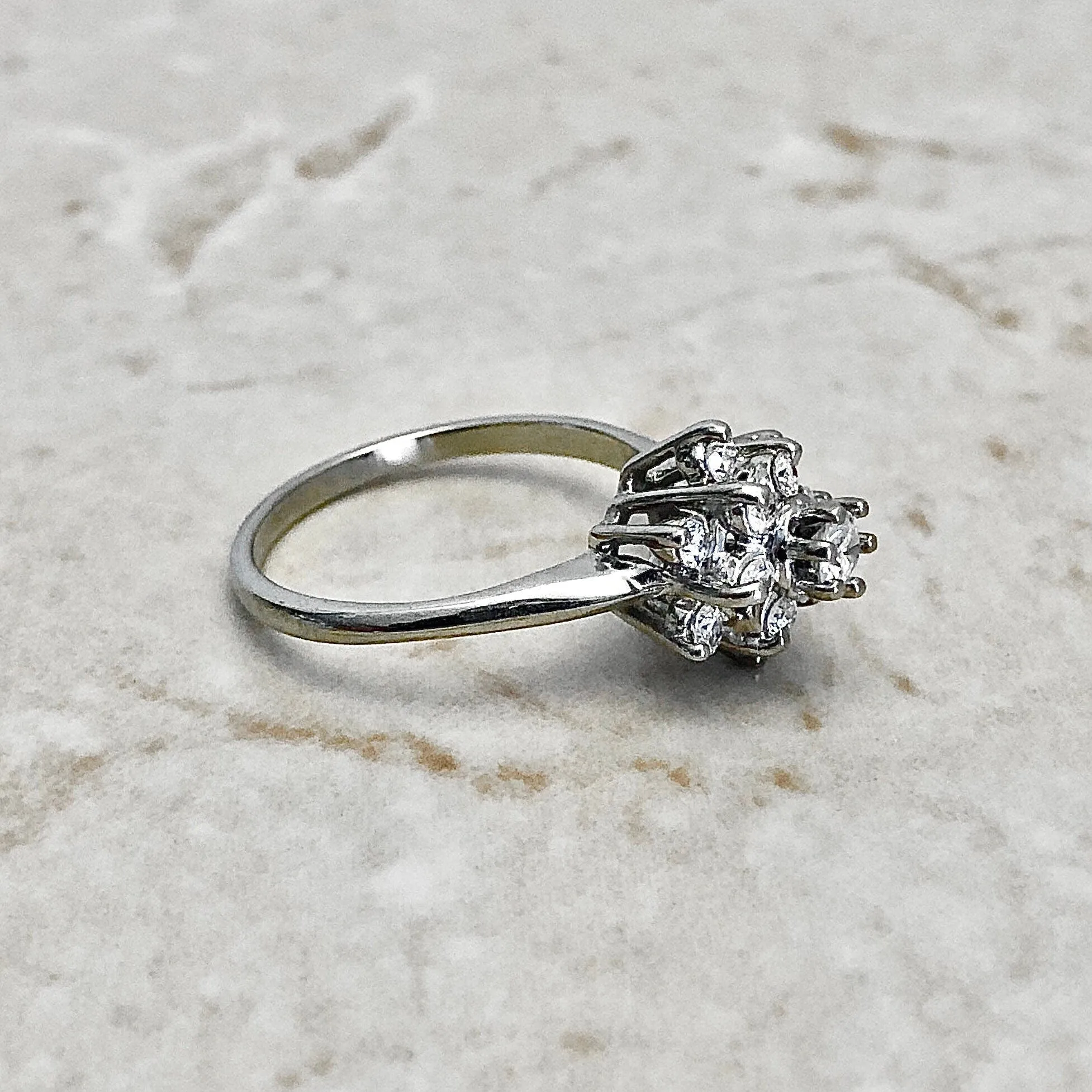 14 Karat White Gold Snowflake 0.50 Carat Diamond Cluster Ring