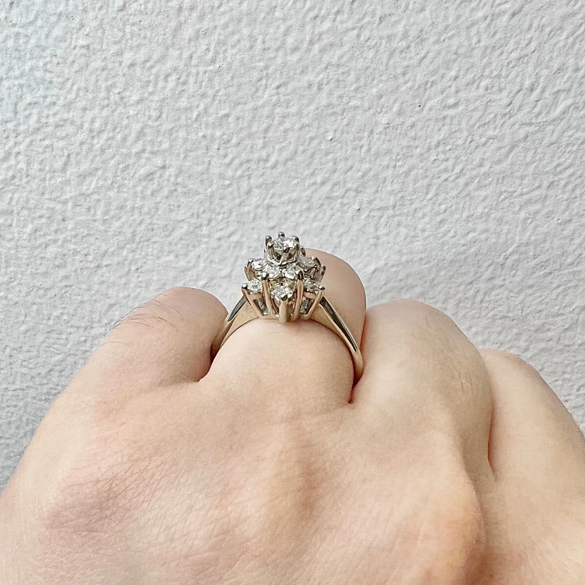 14 Karat White Gold Snowflake 0.50 Carat Diamond Cluster Ring