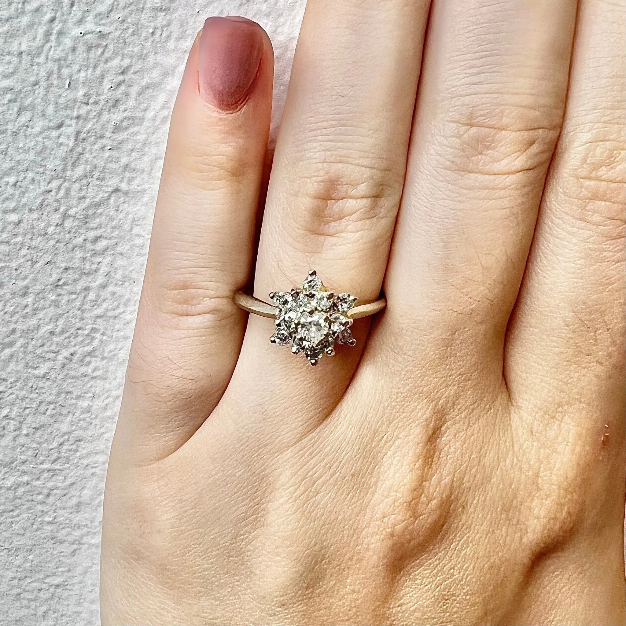 14 Karat White Gold Snowflake 0.50 Carat Diamond Cluster Ring
