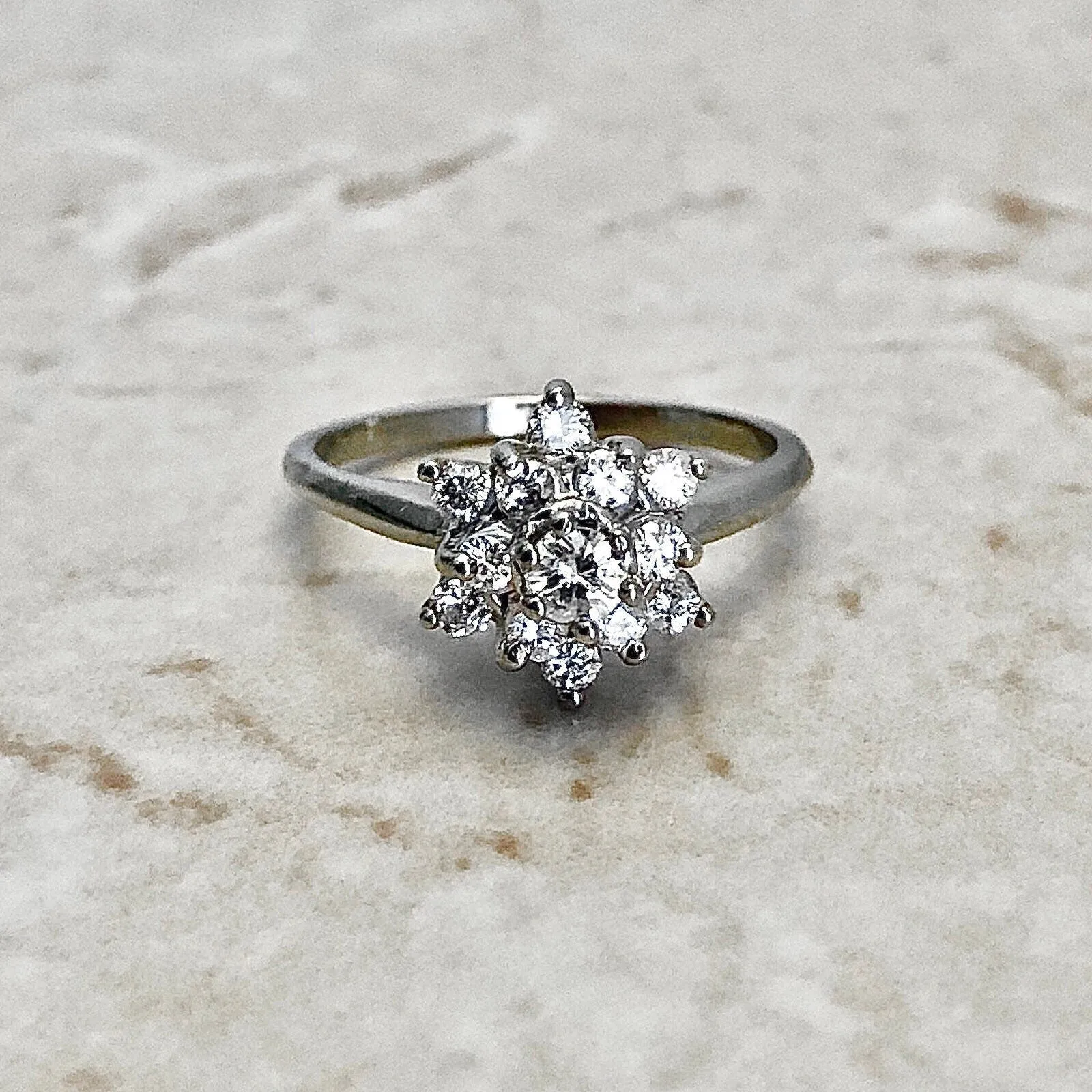 14 Karat White Gold Snowflake 0.50 Carat Diamond Cluster Ring