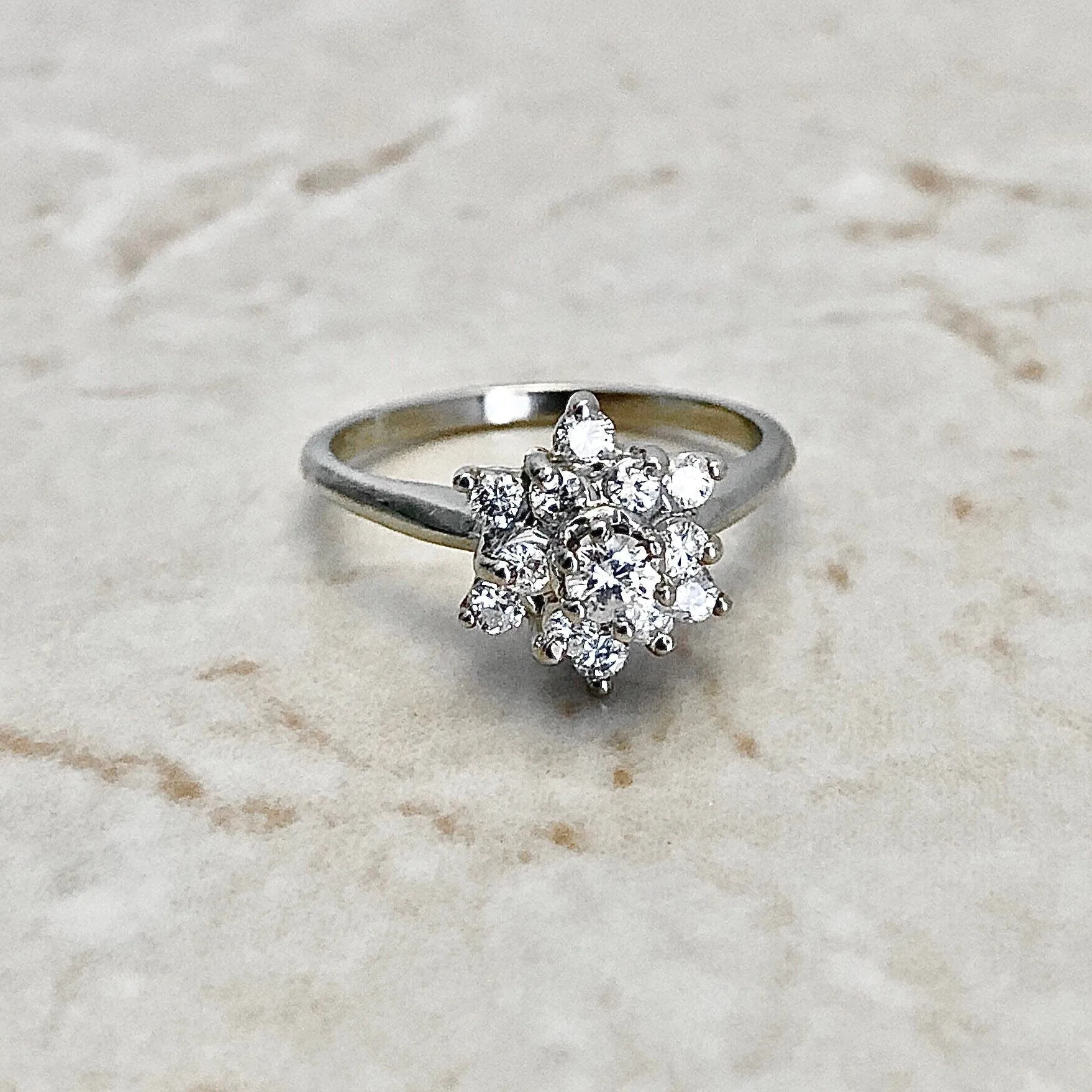 14 Karat White Gold Snowflake 0.50 Carat Diamond Cluster Ring