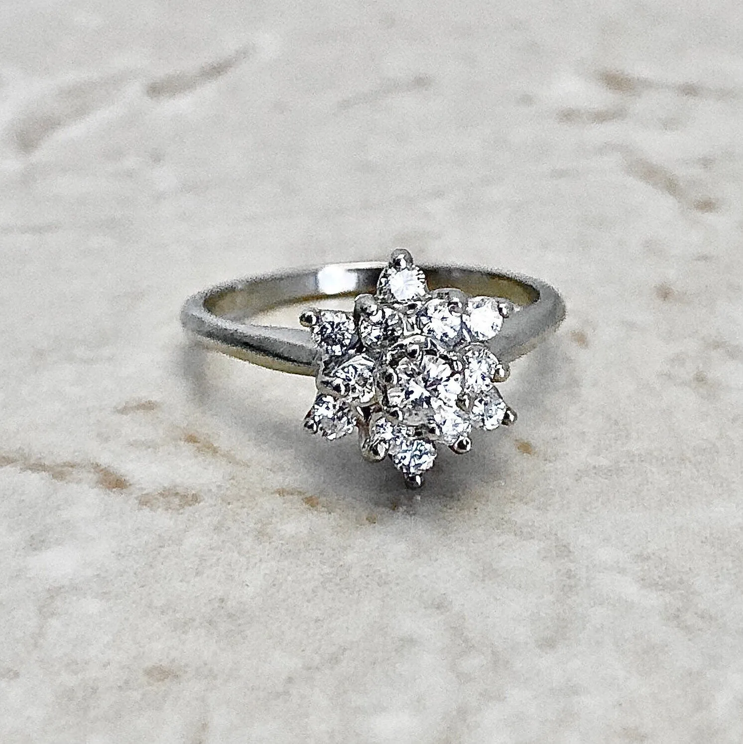 14 Karat White Gold Snowflake 0.50 Carat Diamond Cluster Ring