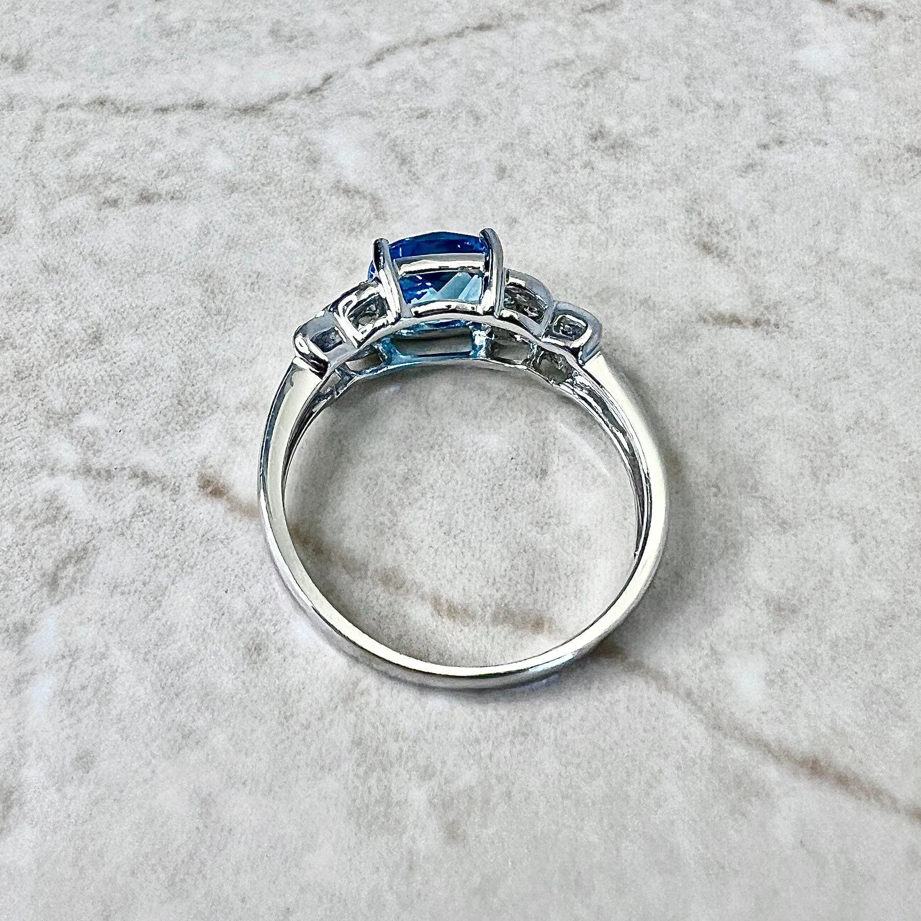 14 Karat White Gold Swiss Blue Topaz & Diamond Solitaire Cocktail Ring