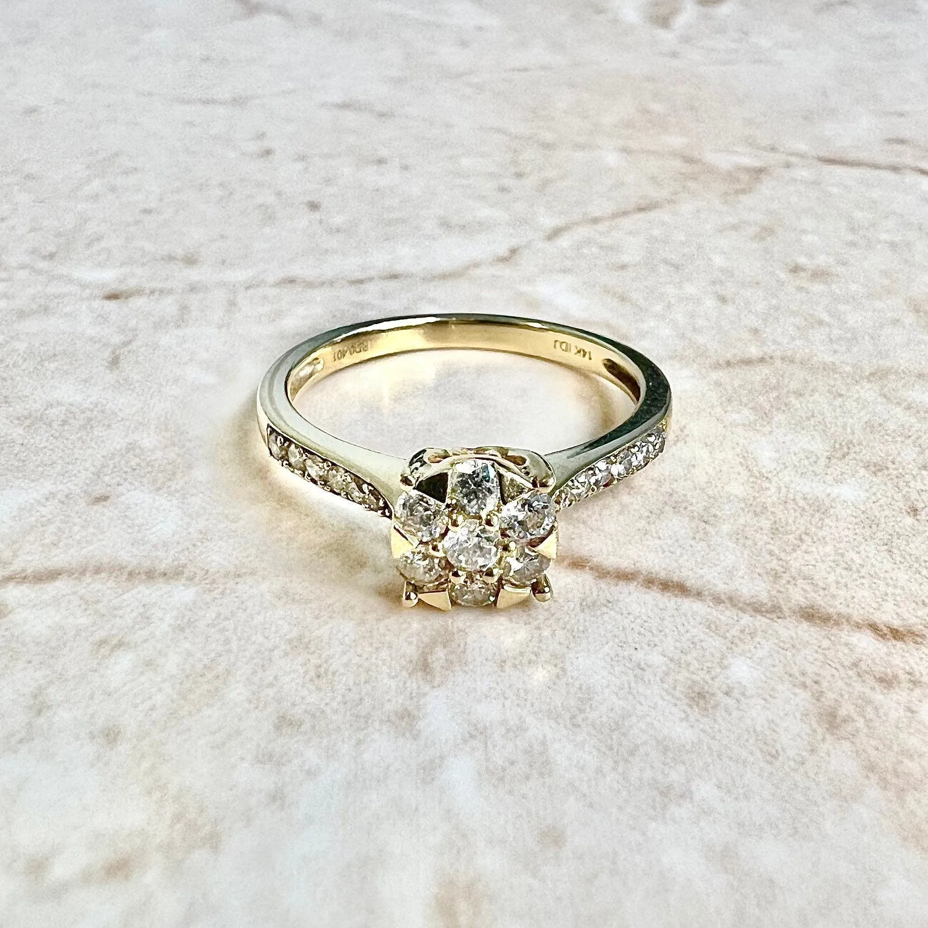 14 Karat Yellow Gold Diamond Cluster Ring